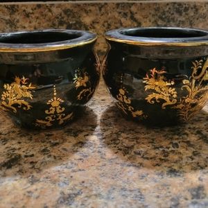 Limoges black and gold short vase